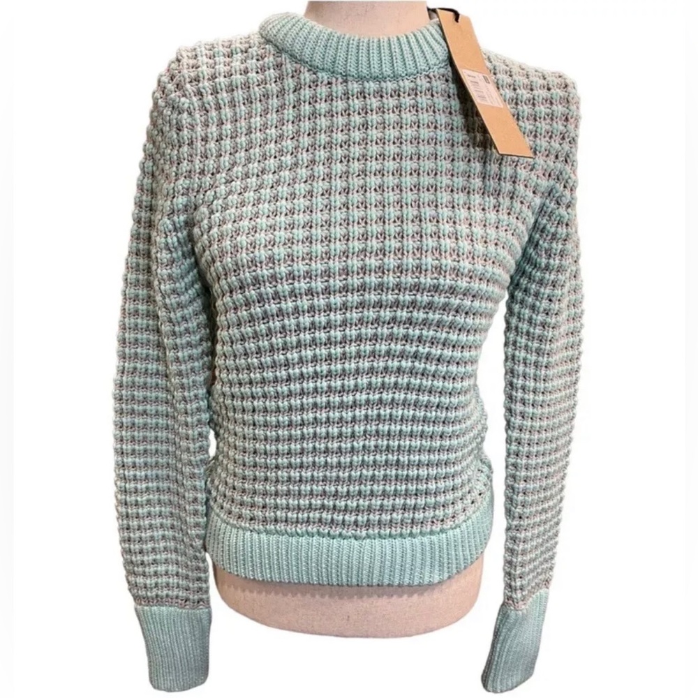 NWT Sz LARGE - KSUBI CHUNKY WAFFLE KNIT SWEATER - Listerine/Light Grey